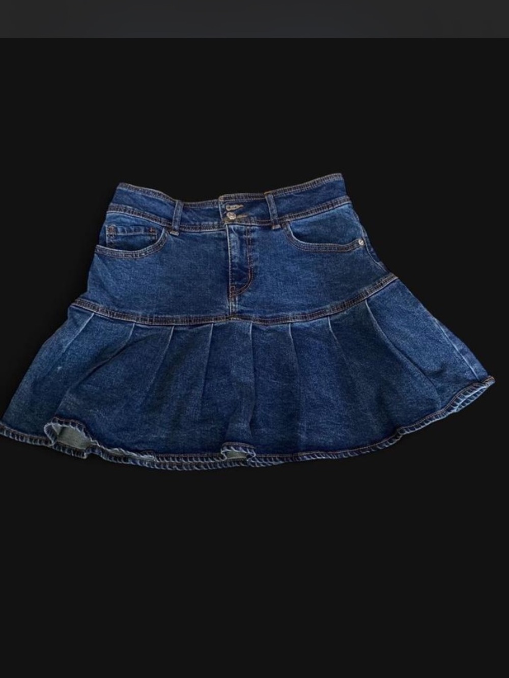 wild fable Dark Blue Denim Pleated Skater Mini Skirt